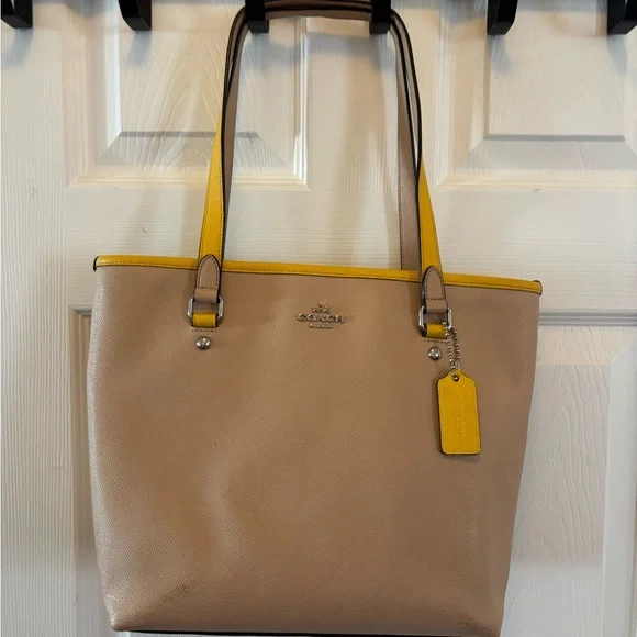 Coach City Tote C1757-F59855 Taupe & Yellow Tote Bag w Matching Wristlet - Picture 2 of 14